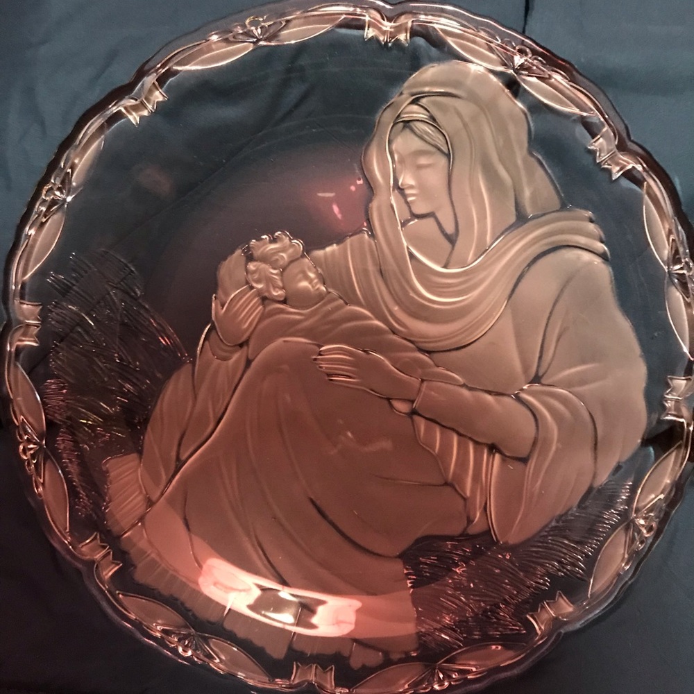 Gorgeous Madonna and Child glass platter